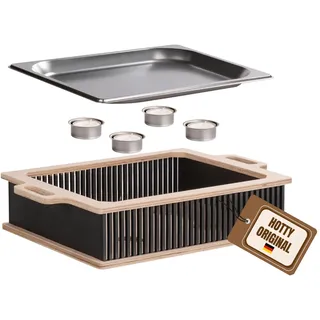 INEXTERIOR Hotty Legacy – Warmhalteplatte fürs Grillen - Grillgut Stövchen mit BBQ-Design – Speisenwärmer – Warmhaltebehälter mit Kerzen - BBQ-Board Grillparty (Schwarz, M)