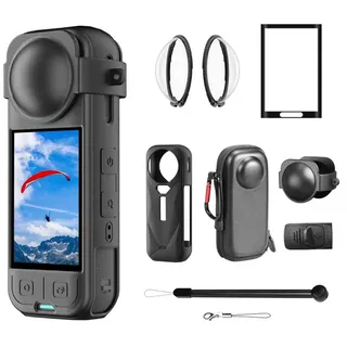 AAIOOEA Zubehör Kit für Insta360 X5 inkl für Insta360 X5 Schutzhülle Glas Linsenschutz Panzerglas Displayschutzfolie Silikonbasis Silikon Schutzhülle und Objektivdeckel