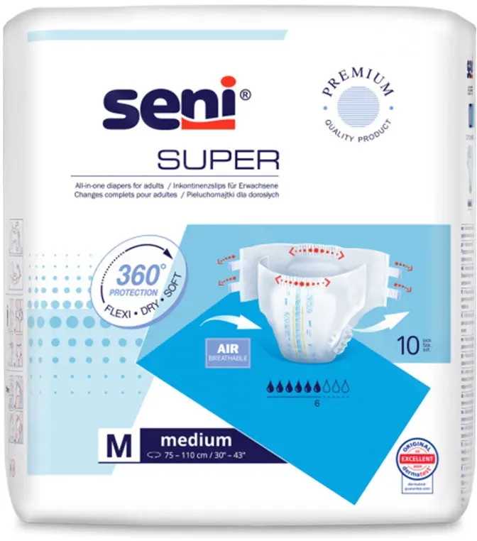 Super Seni Medium Inkontinenzhosen 75 - 110 cm, Unisex, 2300 ml, 10er Pack 12 x 10 = 120 Stück