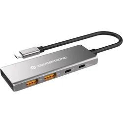 Conceptronic HUBBIES15G (USB-C, 4 Ports), Dockingstation + USB Hub, Grau