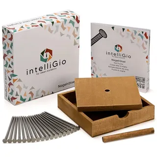 ideen.kollektiv intelliGio Nagelrätsel by Knobelspiel aus Holz für Erwachsene & Kinder, ideales Teambuilding & Geschicklichkeitsspiel, fördert logisches Denken, Konzentration & Geduld