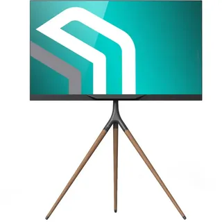 ONKRON TV Ständer Dreibein für 32-65 Zoll Fernseher bis zu 35 kg, Staffelei TV Standfuss höhenverstellbar schwenkbar, max VESA 400x400, Standfuß Fernseher Tripod aus Holz Schwarz TS1220-B