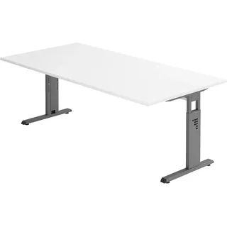 Hammerbacher höhenverstellbarer Schreibtisch weiß rechteckig, C-Fuß-Gestell grau 200,0 x 100,0 cm