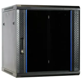 DSIT 12HE Netzwerkschrank Serverschrank, Wandgehäuse mit Glastür (BxTxH) 600 x 600 x 635mm - Schwarz - Traglast 60 kg