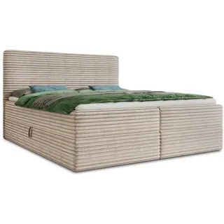 Sofnet Boxspringbett Mollo mit 2 Bettkästen, Doppelbett mit Bonell-Matratze und Topper, Polsterbett in weichem Cordstoff, Bett, Bettgestell für... - 160 x 200 - Beige Textil, H3, Rechteckig, 160x200 cm, Schlafzimmer, Betten, Boxspringbetten