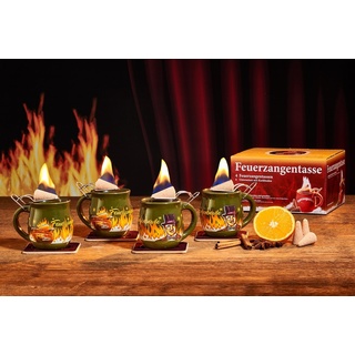 Feuerzangentasse Bowle-Set Feuerzangentasse 4er-Set (Feuerzangenbowle Set, 9-tlg., 4x Feuerzangentasse, 4x Korkuntersetzer, 1x Rezeptheftchen), hitzebeständige Keramik, Edelstahl-Feuerzange grün