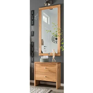 Lomadox Garderoben-Set CUENCA-137, (Spar-Set, 2-St), Massivholz Wildeiche, Kommode, Garderobenspiegel vertikal/horizontal braun