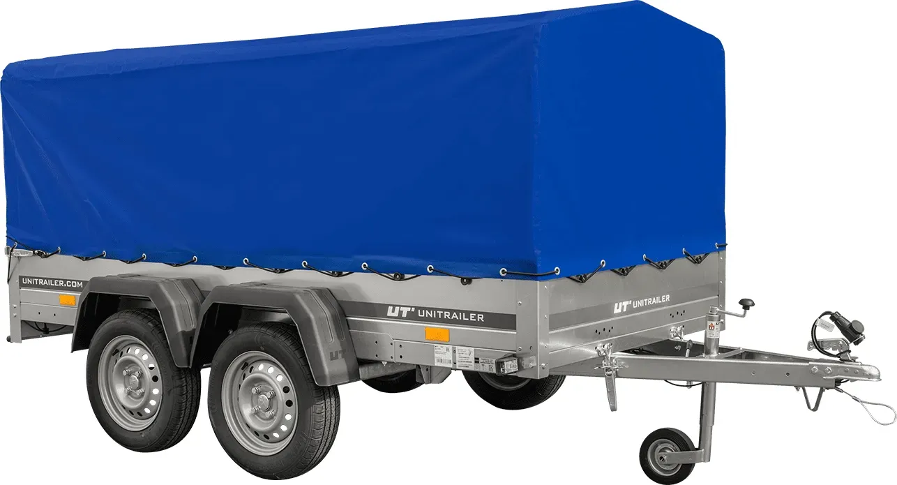 UNITRAILER GARDEN TRAILER ANHÄNGER 264/2 KIPP MIT STÜTZRAD, RAHMEN H-800 UND BLAUER ABDECKUNG
