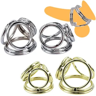 ScreaAss Edelstahl Penisring Verdickter Doppelring Hodenring Penis-Hodenteiler Keuschheitskäfig Für Herren Extrem Peniskäfig Metall Cockringe Keuschheit Ringe Verzögerung Ring Sexspielzeug,Gold,L