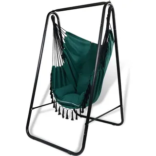 CCLIFE Hängesessel mit Gestell 3 Kissen Hängeschaukel Hängestuhl Bis 100kg Indoor & Outdoor Garten Hängesitz, Grün-schaukel - Grün