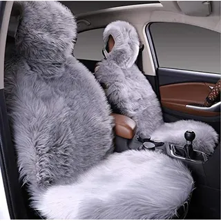 Big Ant Premium Lammfell Sitzbezug Auto, Universal Vordersitz Sitzauflage aus Kunstfell, Sitzauflagen Lammfell im Winter, Schonbezug Fell, Sitzkissen für Alle Auto - Grau (1 Stück)