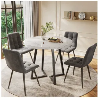Flieks Esstisch (1-St., 1 Tisch, 80x75 cm), runder Küchentisch, weiße Marmoroptik, Metallbeine schwarz