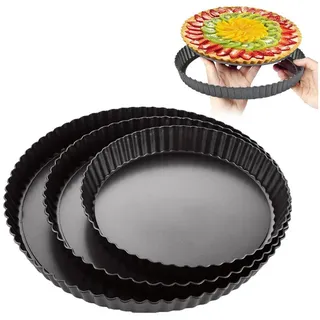 SURFOU Obstkuchenform Backformen Kuchenform Brotbackform Tarteform 28 cm Rund Pie Backform, (Antihaftbeschichtete Quiche Tortenboden Backform, Obstkuchenform,Tortenbodenform,Obstbodenform,Tortenform,Torte Pan,Tortenpfannen,Quichepfanne, 22/24/28cm backform rund für Quiche, Pizza und Torten 3-tlg), Antihaftbeschichtung, Herausnehmbarer Boden, Spülmaschinenfest 3er-set