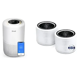 Levoit Core 200S Luftreiniger + Levoit Luftreiniger Standard-Ersatzfilter 3-in-1 HEPA, hocheffiziente Aktivkohle, 2 Packung