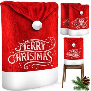 Kesser KESSER® Premium Weihnachtsstuhlüberzug Set Stuhlhussen für Weihnachten Nikolausmütze Stuhlbezug Husse Weihnachtsdeko für Stühle Überzieher - Stuhlabdeckung im weihnachtlichen Design