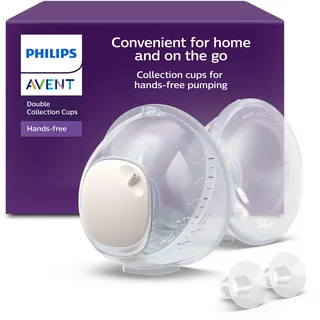 Philips AVENT freihändige Doppel-Auffangbecher, ultraleichte und transparente Auffangbecher für die elektrische Milchpumpe, 4 Brusthauben (2 x 21 mm, 2 x 24 mm), 2 x 19 mm Einsätze, SCF439/01