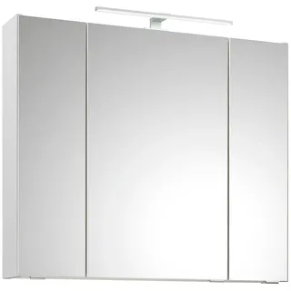 Lomadox Badezimmer Spiegelschrank, 80cm breit, mit Aufsatzleuchte in Weiß Glanz QUEIMADOS-66, b/h/t ca. 80/70/16 cm