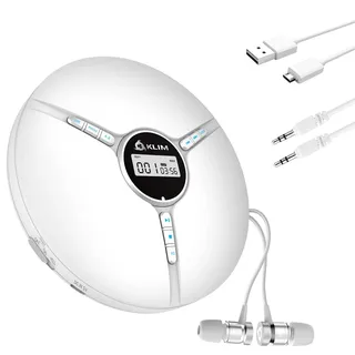 KLIM Discman - CD-Player mit eingebautem Akku - NEU - inklusive KLIM Fusion Kopfhörer, kompakt, mini, portable, kompatibel mit CD-R, CD-RW und MP3 - Weiß