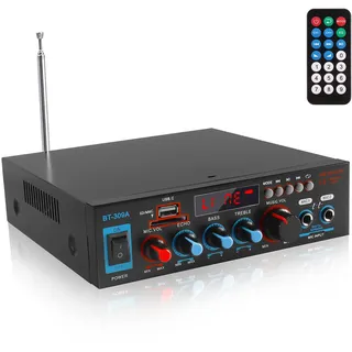 Etlephe Mini Verstärker, 800W Hi-Fi-Verstärker, Stereo-Verstärker Bluetooth 5.0, 12 V 220 V, UKW-Radio, tragbare SD-Karte/USB-Eingang/UKW-Radio für Zuhause oder Auto