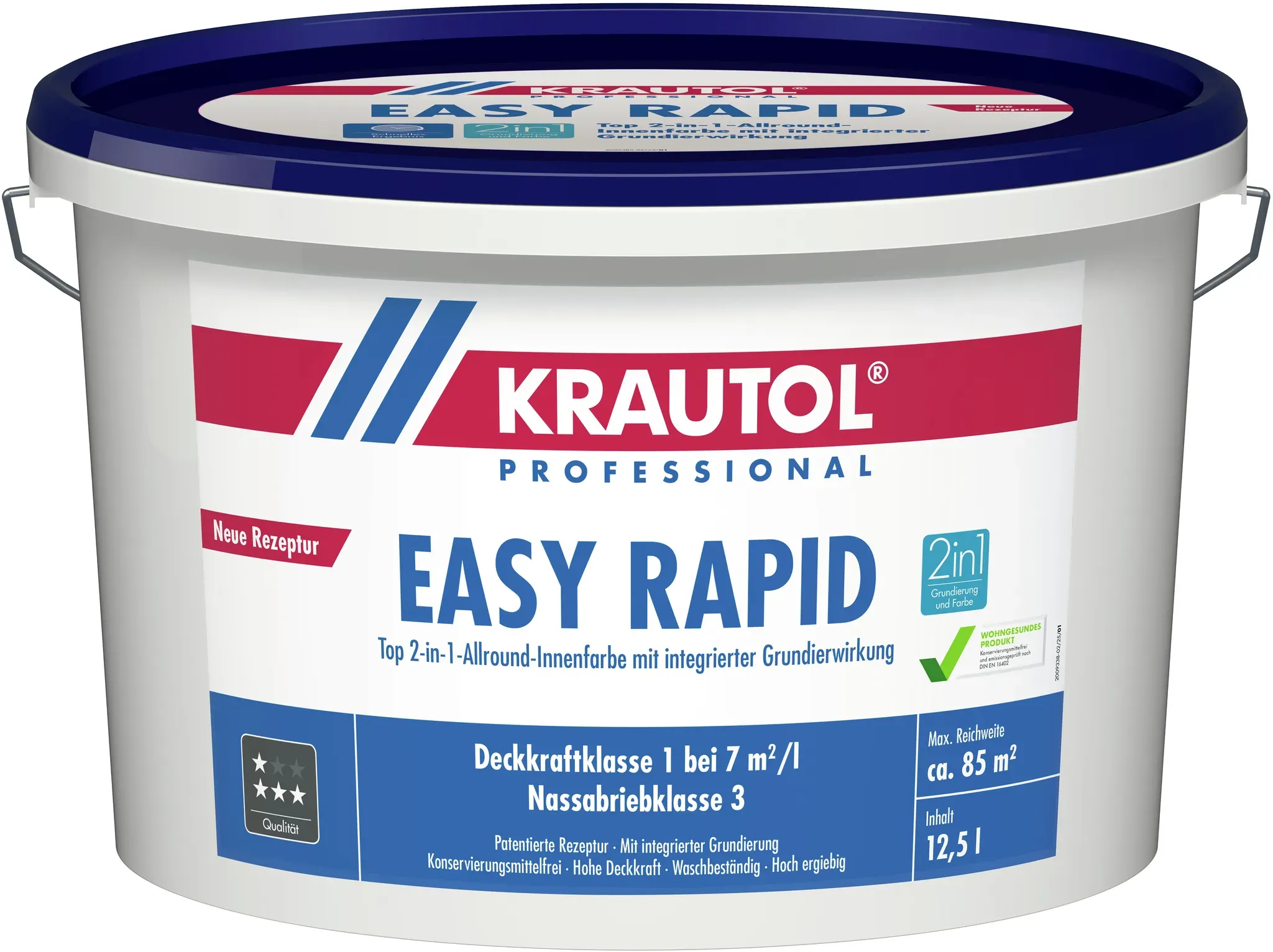 Krautol Wandfarbe EASY RAPID 2-in1-Allround-Innenfarbe mit integrierter Grundierung, 5 Liter, weiß