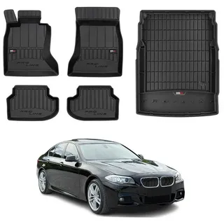 OMAC Auto-Fußmatten Kofferraumwanne Set für BMW 5er F10 2010-2017 Gummi Schwarz 5x (5 St), für BMW 5er F10 F11 2010-2013 BMW 5er F10 F11 2010-2013, Einfache Installation,Antirutsch,Leicht zu reinigen schwarz
