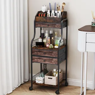 HapiRm Kosmetikwagen mit Rollen Schminktisch Organizer - Vanity Skincare Kosmetik Rollwagen und Aufbewahrung mit Schubladen, Rollwagen Kosmetikstudio für Hautpflege Nagellack Parfüm Make-up-Pinsel