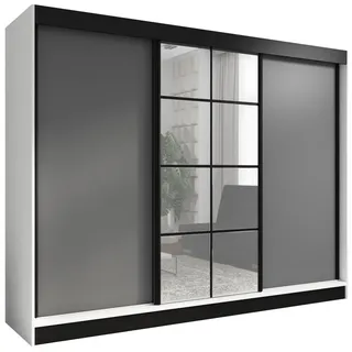 a&j möbelland Schwebetürenschrank ORAVELLE Kleiderschrank 3-türig mit Schubladen, und Spiegel, Garderobe 200 cm (Weiß|Graphit)