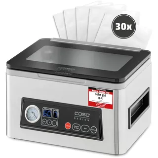 CASO Design CASO VacuChef 50 - Testsieger Haus & Garten Test, 70 l/min, 4 l Kammervolumen, doppelte Schweißnaht, inkl. 30 Siegelrandbeutel, Ersatzdichtung und Vakuumierschlauch