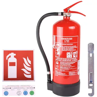 Set AB 6l Schaum-Feuerlöscher 6 LE Manometer Halterung + Symbolschild Feuerlöscher ISO 7010 (Dauerdrucklöscher GPN-6X)