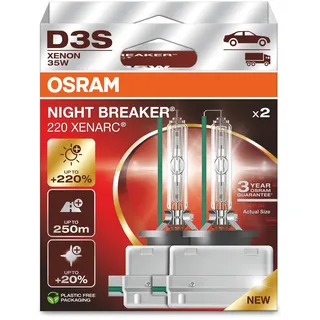 Osram XENARC NIGHT BREAKER 220, D3S, +220% mehr Helligkeit, Xenon-Scheinwerferlampe, 66340XN2-2HB Xenon Leuchtmittel