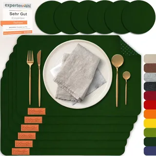 MAHEWA® 6er Set Premium Tischset Platzset aus Filz rutschfest Ab-waschbar und Waschmaschinenfest Eckige Platzdeckchen (6er Set, Dunkelgrün)