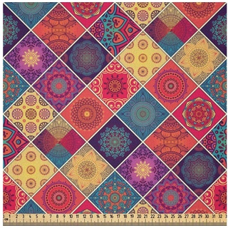 Abakuhaus Stoff DIY Bastler Stoff für Dekorationszwecke, Mandala Diamant-Quadrat-Muster 230 cm x 500 cm