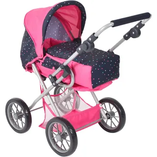 Bayer Chic 2000 - Puppenwagen Leni, 2in1 Kombipuppenwagen mit herausnehmbarer Tragetasche, Kinderwagen für Puppen bis 46 cm Größe, Konfetti pink, 64 x 37 x 68 cm