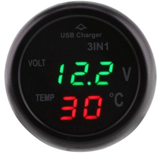 KIMISS Digital Voltage Temperature Monitor Tester, PKW 3in1 Dual LED Display Voltmeter Thermometer Zigarettenanzünder USB Autoladegerät für 12V-24V PKW SUV LKW(Grün + Rot)