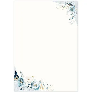 20 Blatt Briefpapier BLAUE BLUMEN - DIN A4 (210x297 mm), 90 g/m2 - Blumenmotiv