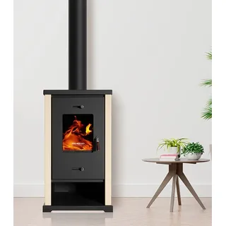 Prometey EEK A+ Kaminofen Mini Eco Anthrazit Holzofen 6.3 kW Kamin Ofen Dauerbrandofen Werkstattofen Schwedenofen Hüttenofen Heizofen - Grau