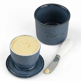 Inodiref Französische Butterdose 280g Butterglocke Keramik Butterdose Wassergekühlt mit Wasserlinie und Buttermesser, Wird zur Aufbewahrung und zum Frischhalten von Butter verwendet