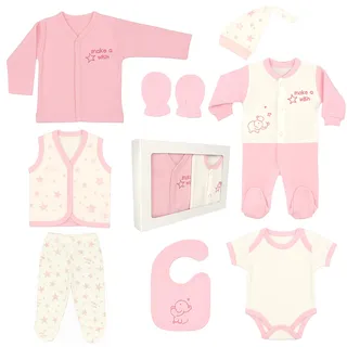Blue Eyes Neugeborenen Baby Geschenk Set 100% natürliche Baumwolle Erstausstattung Ausstattung Mädchen Kleidung Geschenkset Babyausstattung für Babys 0-4 Monate 8 teilig (Stern-Rosa)