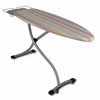 KITCHEN MOVE Lodge Bügeltisch mit Rollen, ergonomisches Design, zusammenklappbar, aus Stahl, 130 x 47 cm, Höhe 98 cm, mit Bügeleisenablage und Dampfzentralablage, Legierter, Mehrfarbig, 130x47 H98cm