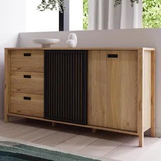 Forte Sideboard Jytana 174,8 x 40,2 x 91,5 cm Mauvella Eiche Schwarz