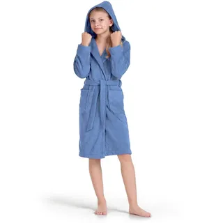 Möve Kinderbademantel Superwuschel, Langform, Kapuze, Gürtel blau 152