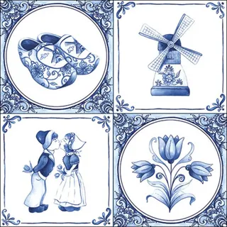 Ambiente Home Ambiente Serviette Motiv : Holland - weiß-blau - 20 Servietten Papier 33x33cm 3-lagig hochwertige Einweg Papierservietten Retro Vintage Partyservietten Tischdeko Landhaus Sommer