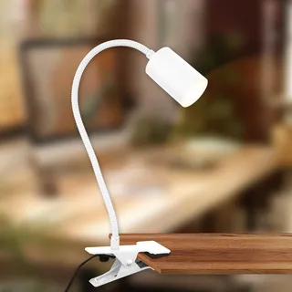 B.K.Licht - Schreibtischlampe mit Kabelschalter, Warmweiße Lichtfarbe, schwenkbar, Leselampe, Klemmlampe, Klemmleuchte, Nachttischlampe, Leselicht Kinder, Bürolampe, Bettlampe, 40x10x6,5 cm, Weiß