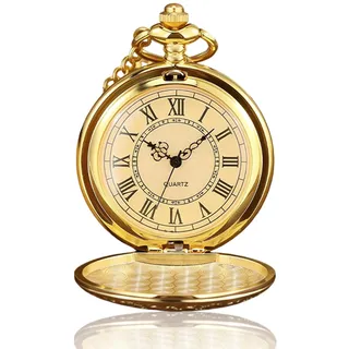 Litinliv Taschenuhr, Vintage Römische Ziffern Skala Pocket Watch, Taschenuhr mit Kette, Klassische Taschenuhren für Herren Damen Weihnachten Kostüm Zubehör Geburtstag Jahrestag Geschenk - Gold