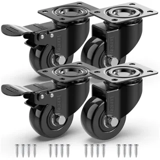 GBL 4x Möbelrollen mit 2 Bremsen - 4 Schwerlast Rollen für Möbel mit 2 Bremsen - 50mm 200kg Schwerlastrollen - Lenkrollen Transportrollen Laufrollen - Möbel Rollen Schwerlast