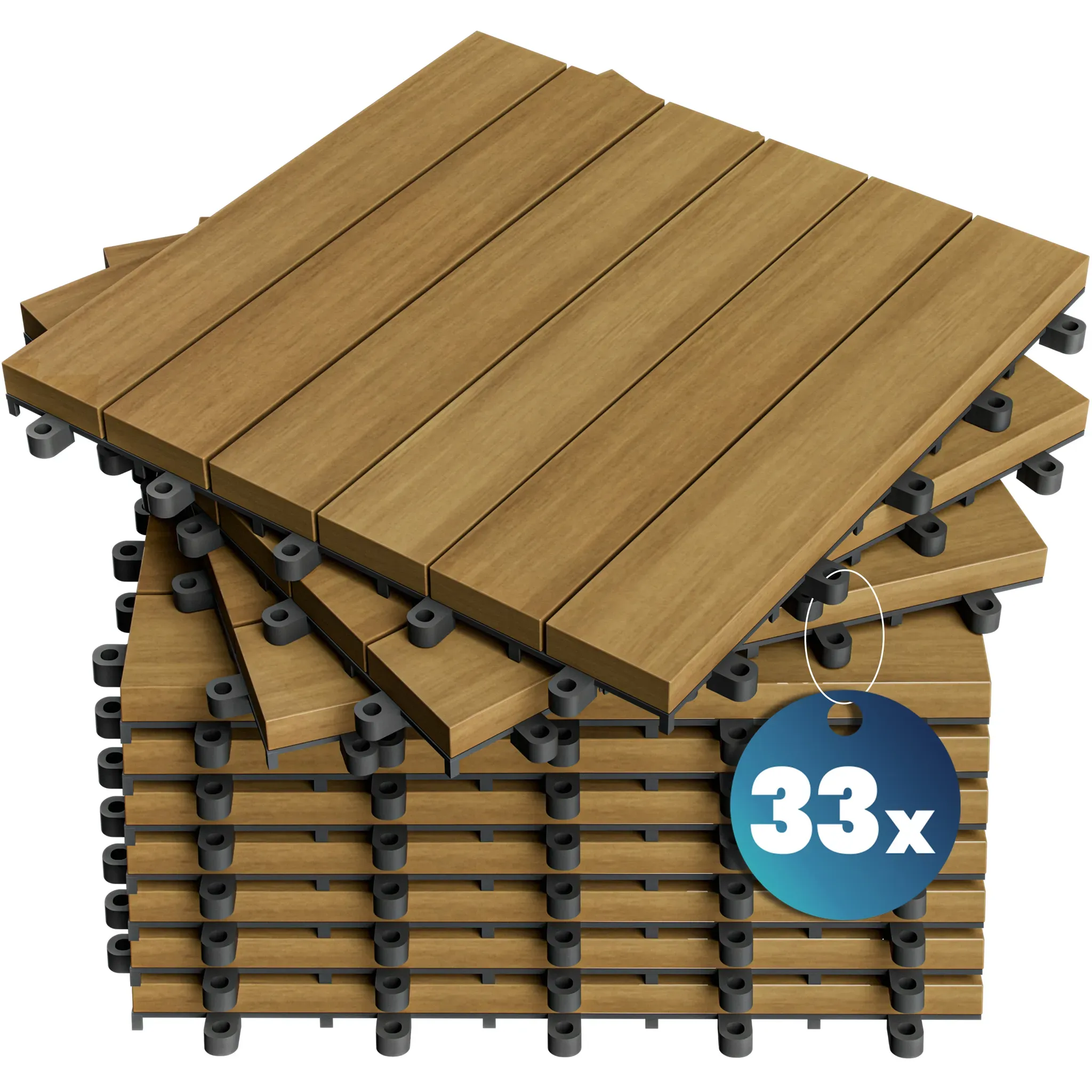 Holzfliese Eukalyptus 33er-Set 30x30cm