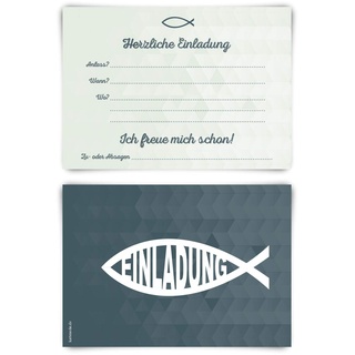 Einladungskarten Geburtstag Konfirmation Taufe Kommunion jeder Anlass 12 Stück Karten Set - Jesus Fisch Vorausgefüllt
