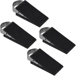 Relaxdays Türkeil 4er Set, Türstopper Boden, Gummi & Edelstahl, HBT: 3 x 5 x 12,5 cm, rutschfeste Keile, schwarz/Silber