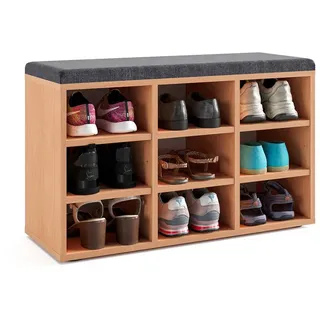 komto Schuhbank mit Sitzfläche - Schuhregal Buche 80 x 50 x 30 cm Schuhschrank mit Sitzbank Flur Bank mit Stauraum Garderobenbank Sofia