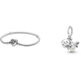 PANDORA Armband Moments Herz Familienbaum 598827C01 & Charm Anhänger Silber Glow in the Dark- Glühwürmchen 799352C01